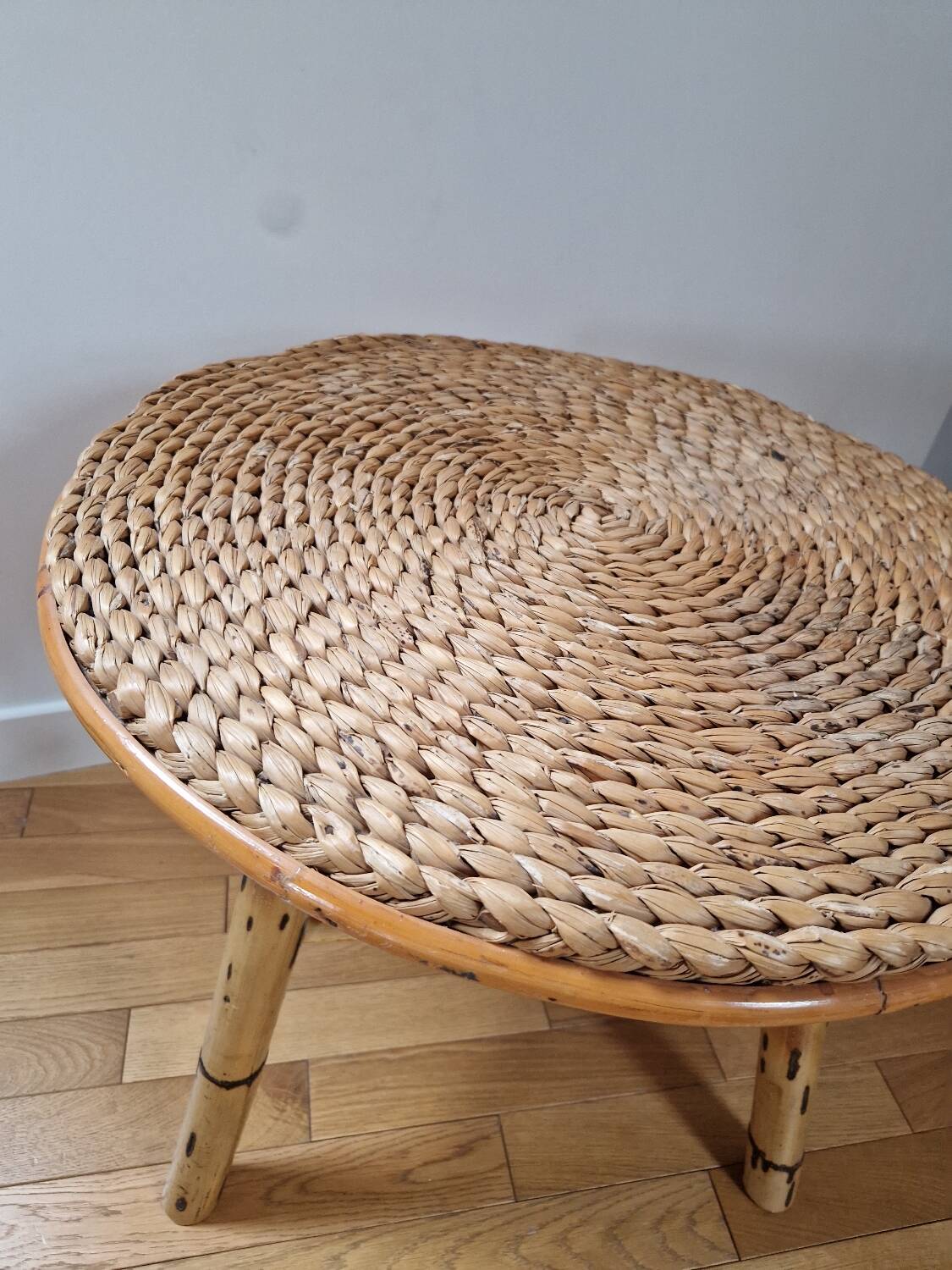 Rattan and rope coffee table