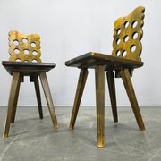 Set of 3 Brutalist Wooden Chairs, Czechoslovakia, 1950s