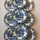 Set of 9 dessert plates English style blue & white