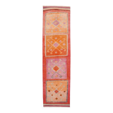 Pastel Tones Geometric Turkish Vintage Hallway Runner Rug, 95x345 Cm