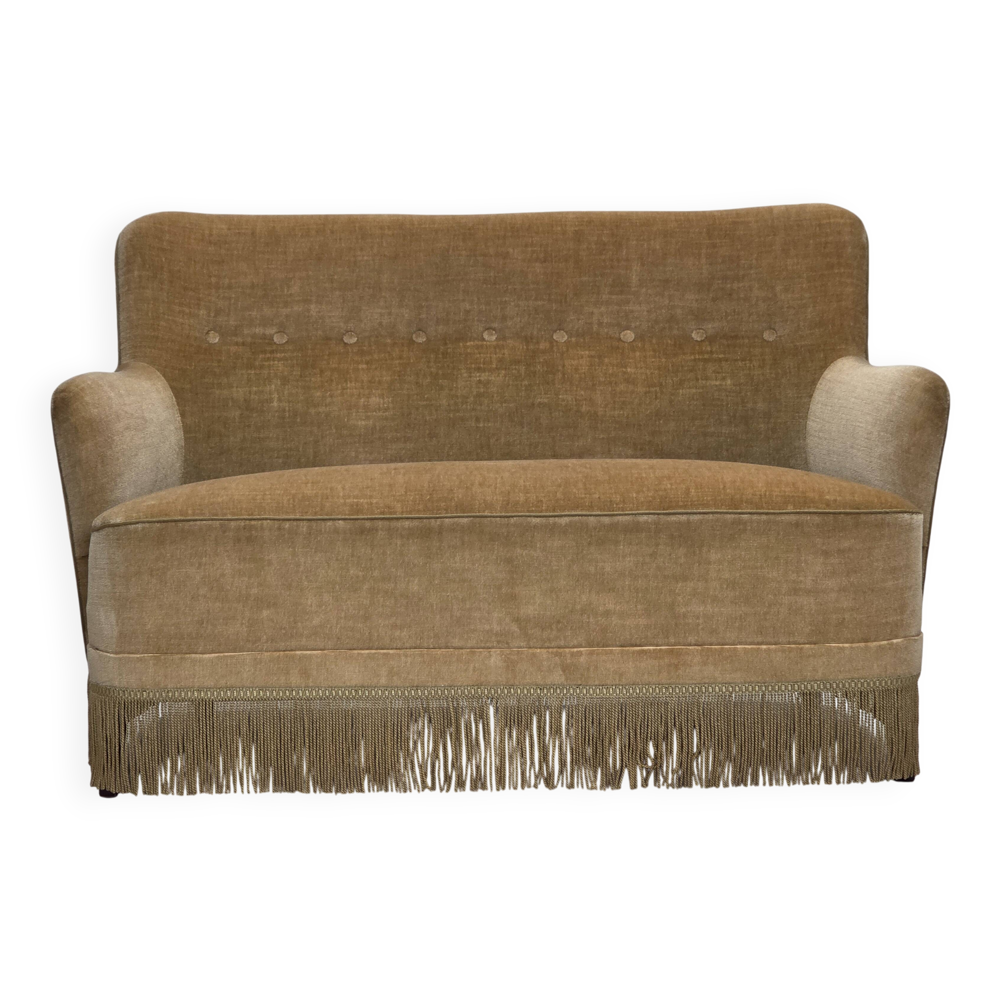 1970s, Danish 2-seater sofa, light green furniture velour.