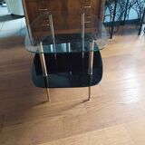 table basse cocktail 1960 deux plateaux pieds laiton
