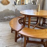 Set of round table and 4 rounded benches, 1950