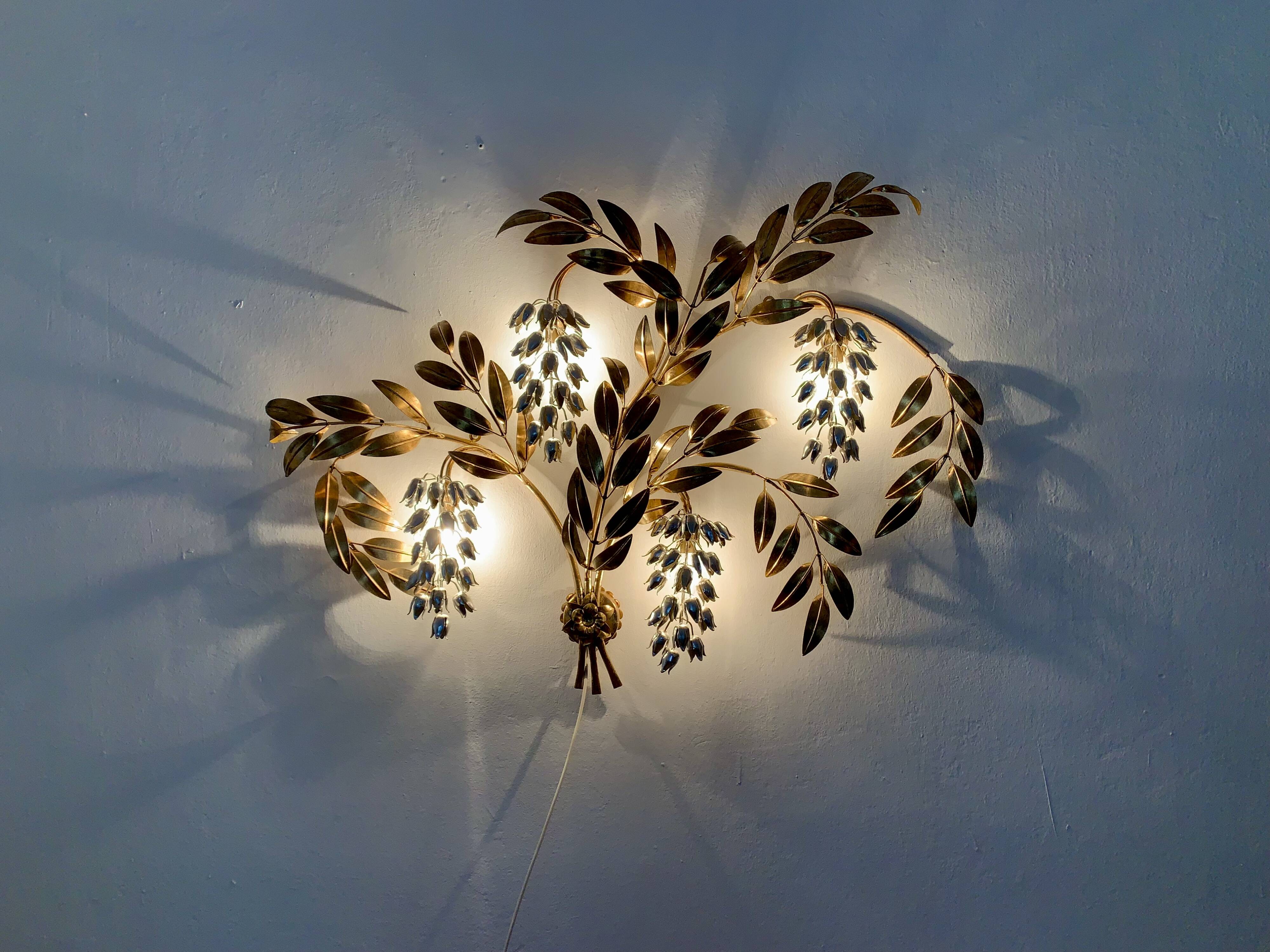 Large Hollywood Regency Palm Leaf Wall Lamp by Hans Kögl