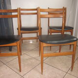 4 Scandinavian chairs teak and skai 1960