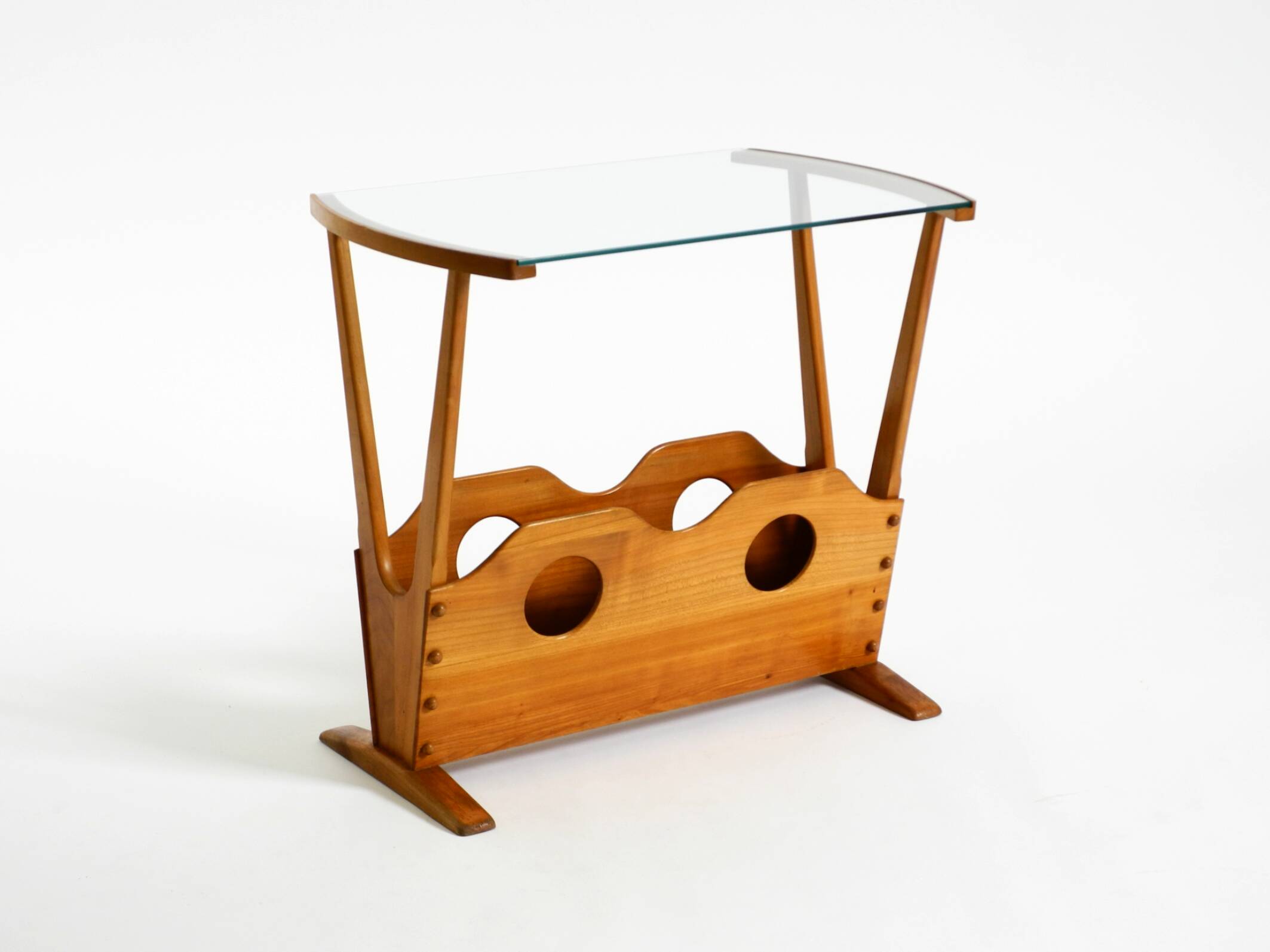 Beautiful mid-century modern side table with magazine rack, made of ash woo