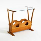 Beautiful mid-century modern side table with magazine rack, made of ash woo