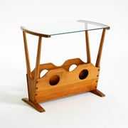 Beautiful mid-century modern side table with magazine rack, made of ash woo