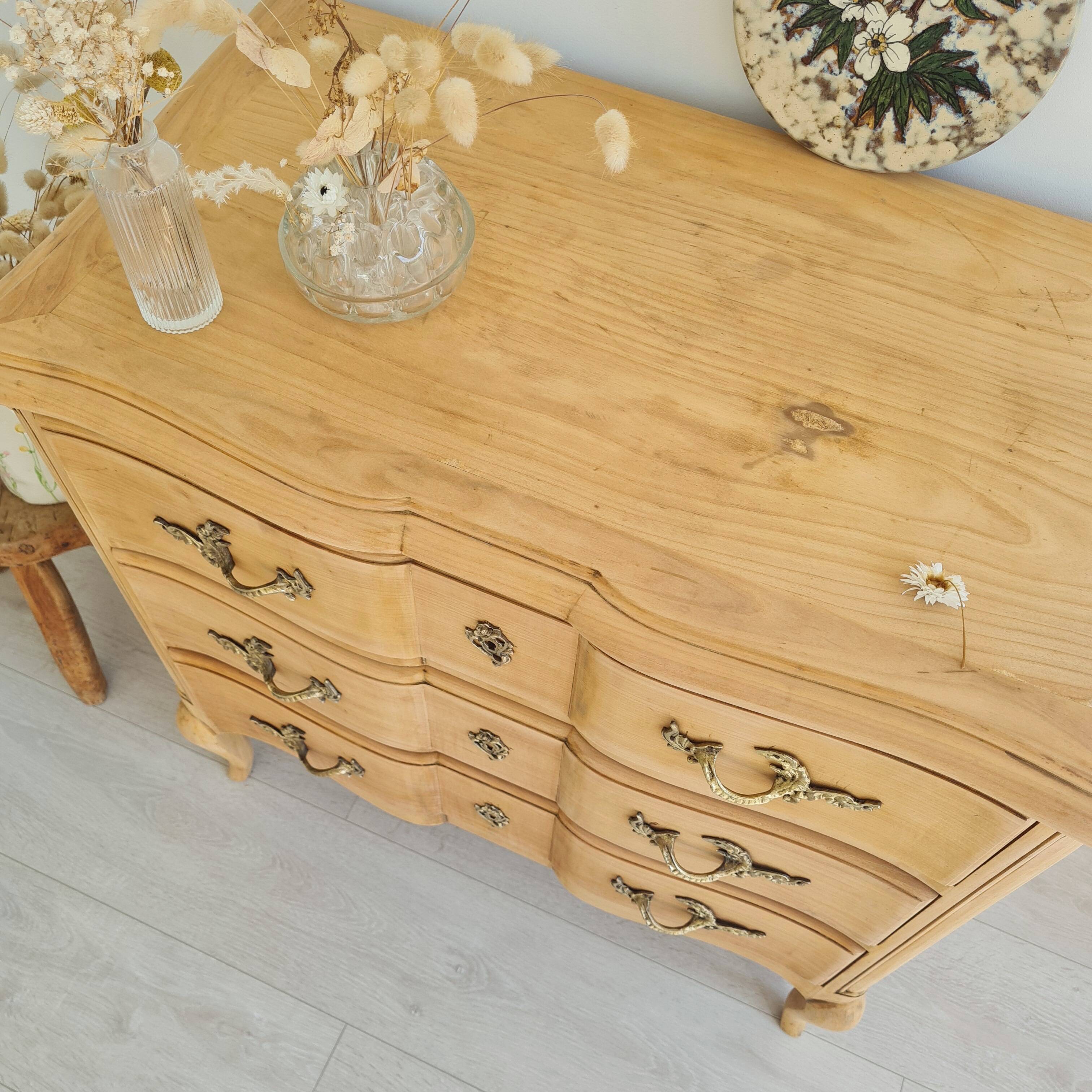Crossbow chest of drawers in raw wood - 3 drawers - Louis XV style
