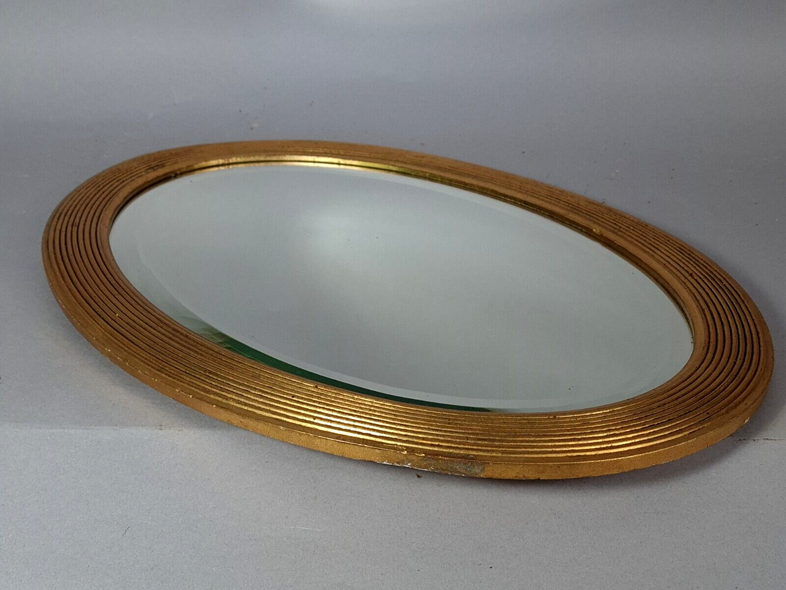 Old beveled oval mirror frame wood stucco gilding gold leaf 52x37 cm SB156