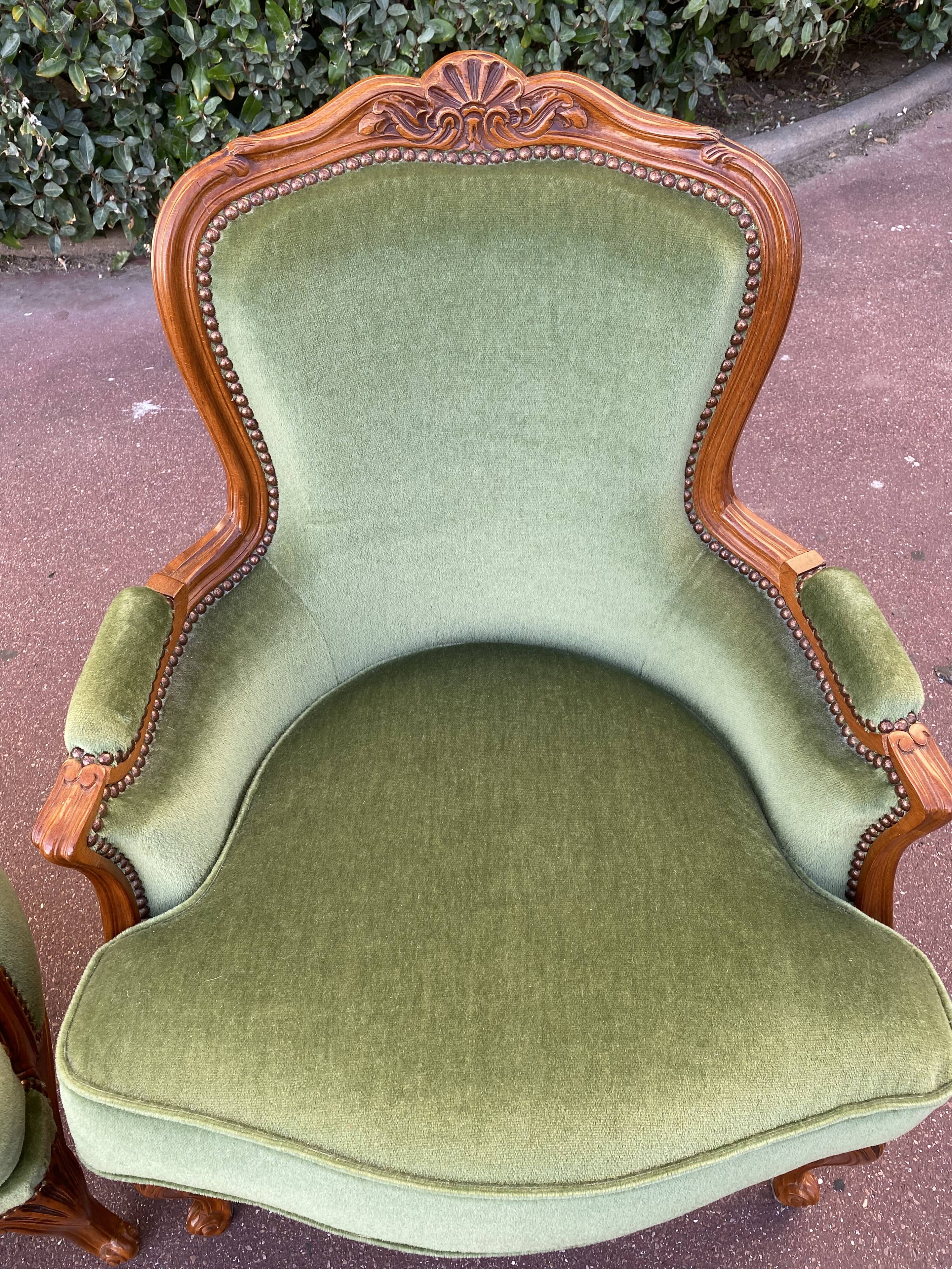 Paire de bergères fauteuils style Louis XV