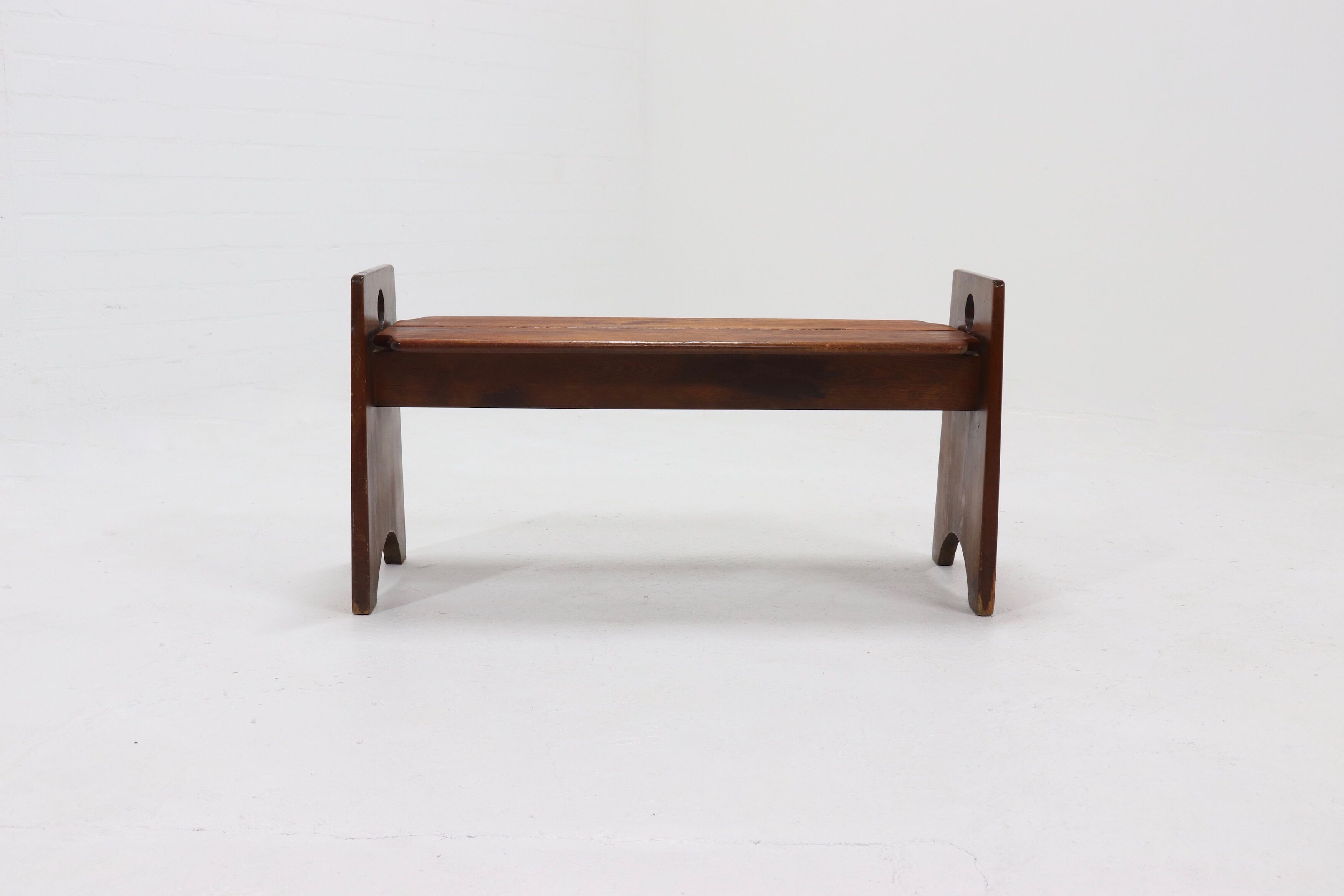 Wabi Sabi Style Stained Wooden Bench 1960s