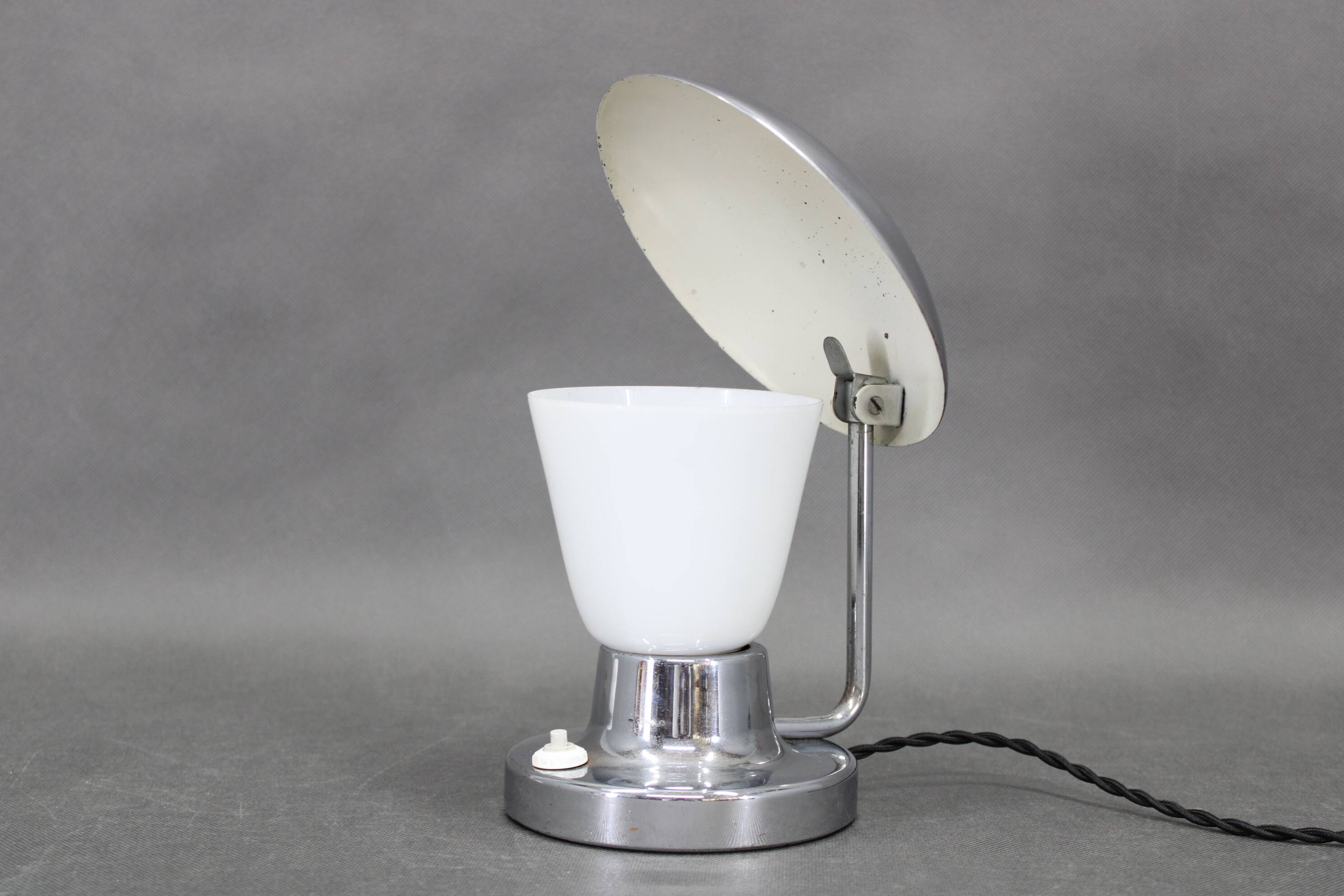 Napako Art Deco chrome and opal glass table lamp, Czechoslovakia 1930s