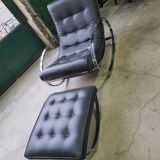 19th century rocking chair + footrest in skyl and chrome metal