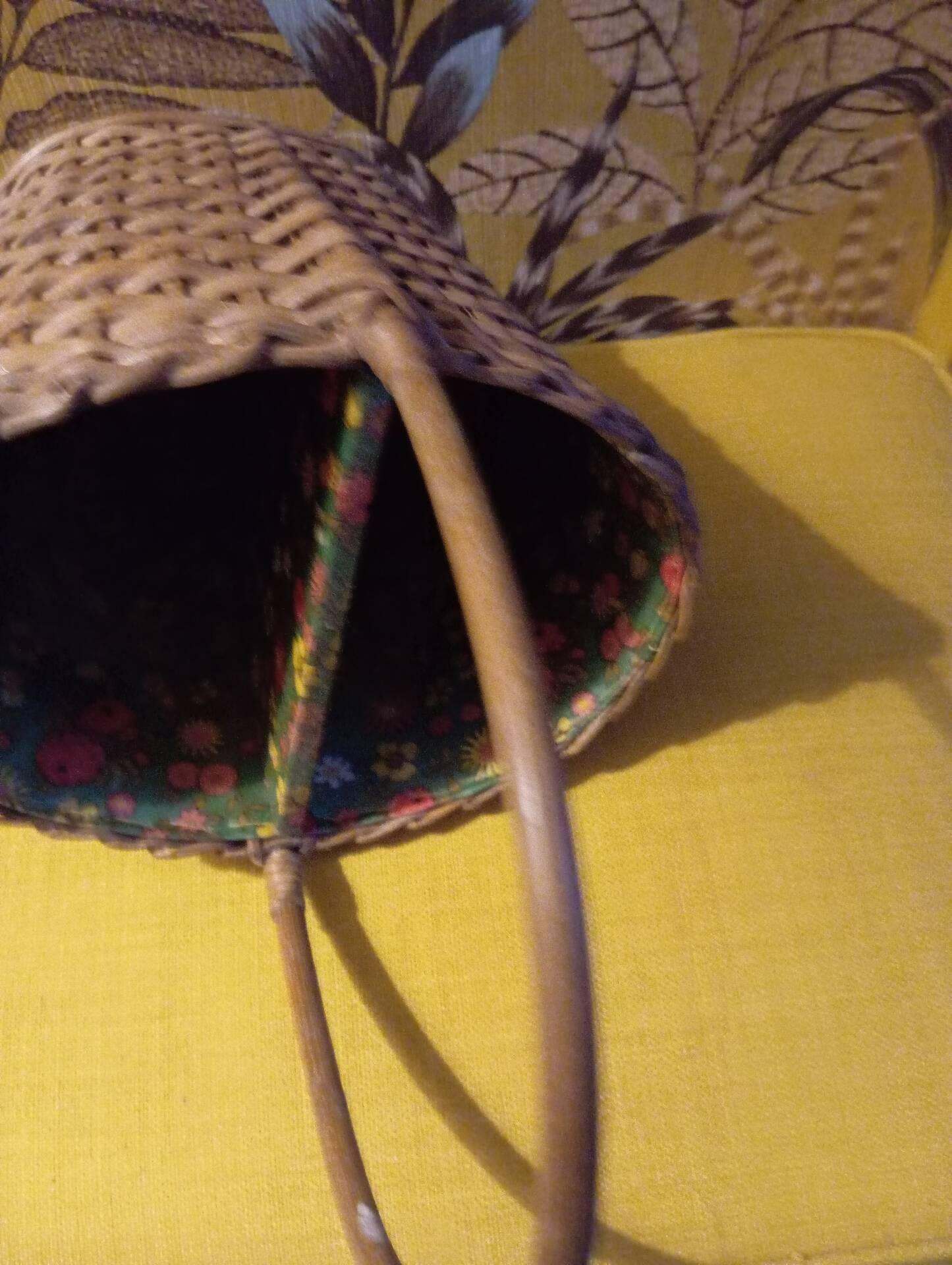 Woven wicker bottle basket. Flower Power. Very good condition.