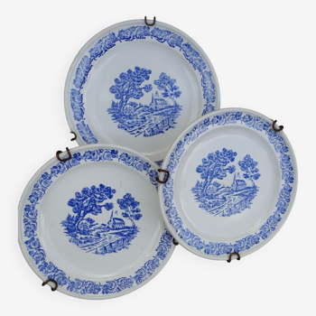 3 blue plates/wall plates, Sarreguemines late XIX