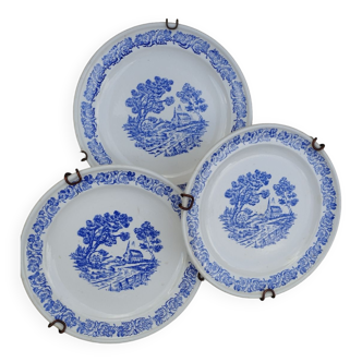 3 blue plates/wall plates, Sarreguemines late XIX