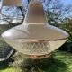 Space Age saucer pendant light, 1950s chandelier, in white and gold glass