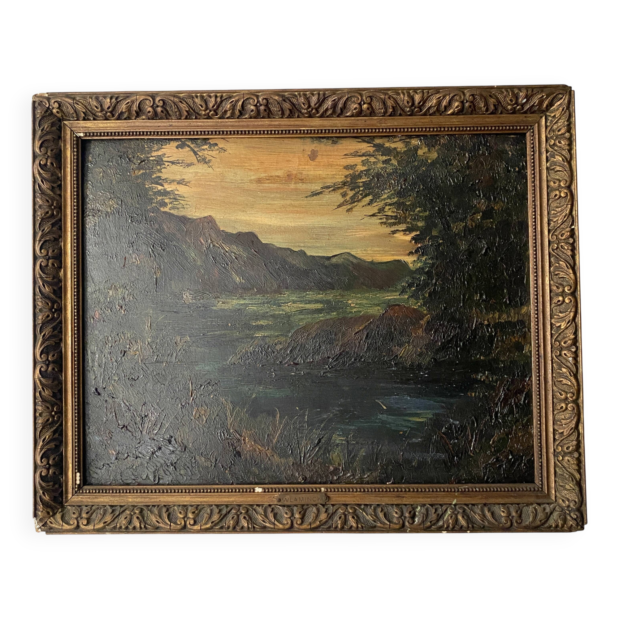 Oil and wood frame, ca 1900