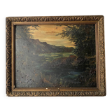 Oil and wood frame, ca 1900