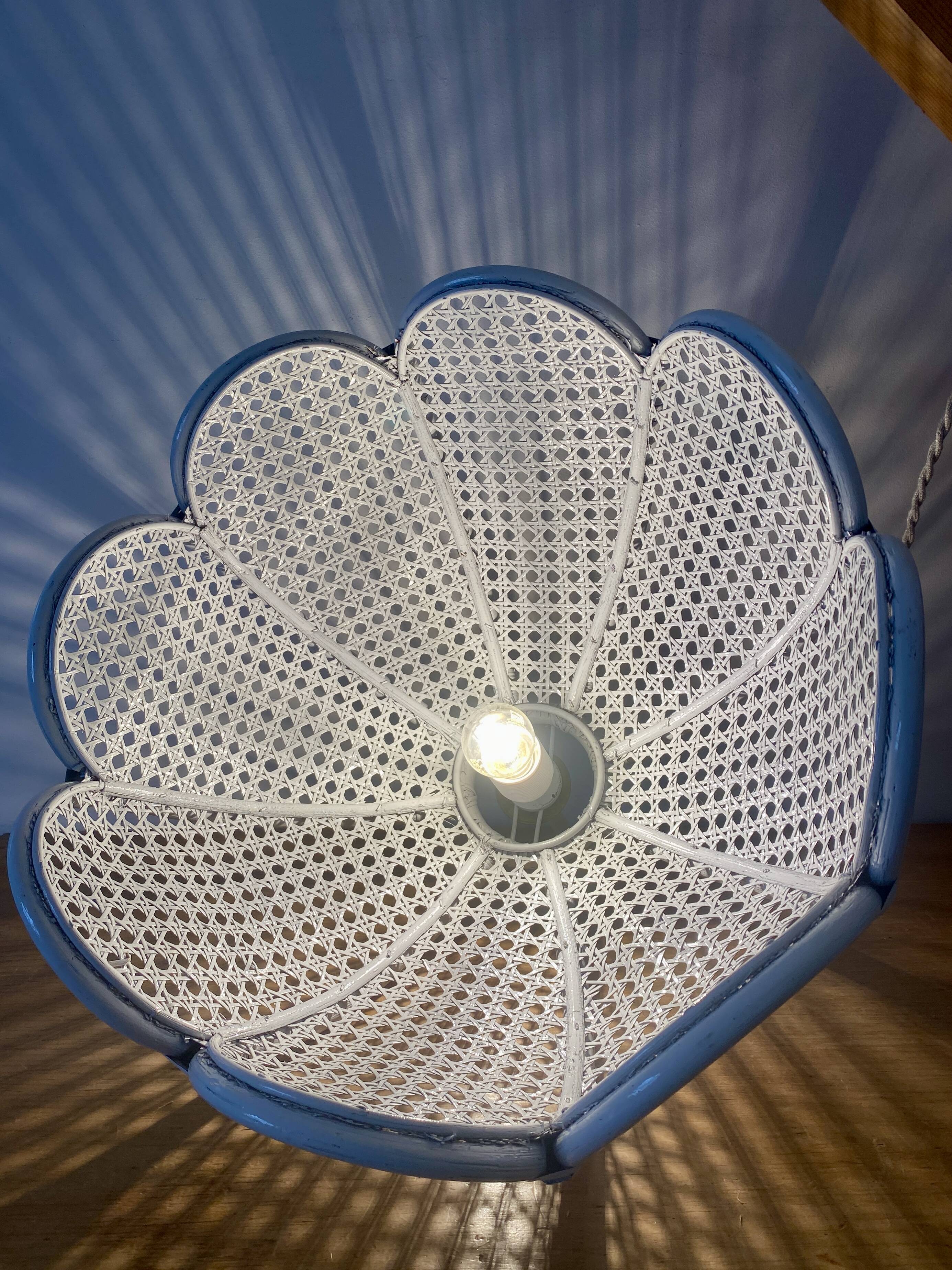 Vintage lampshade suspension in natural material, rattan and cane