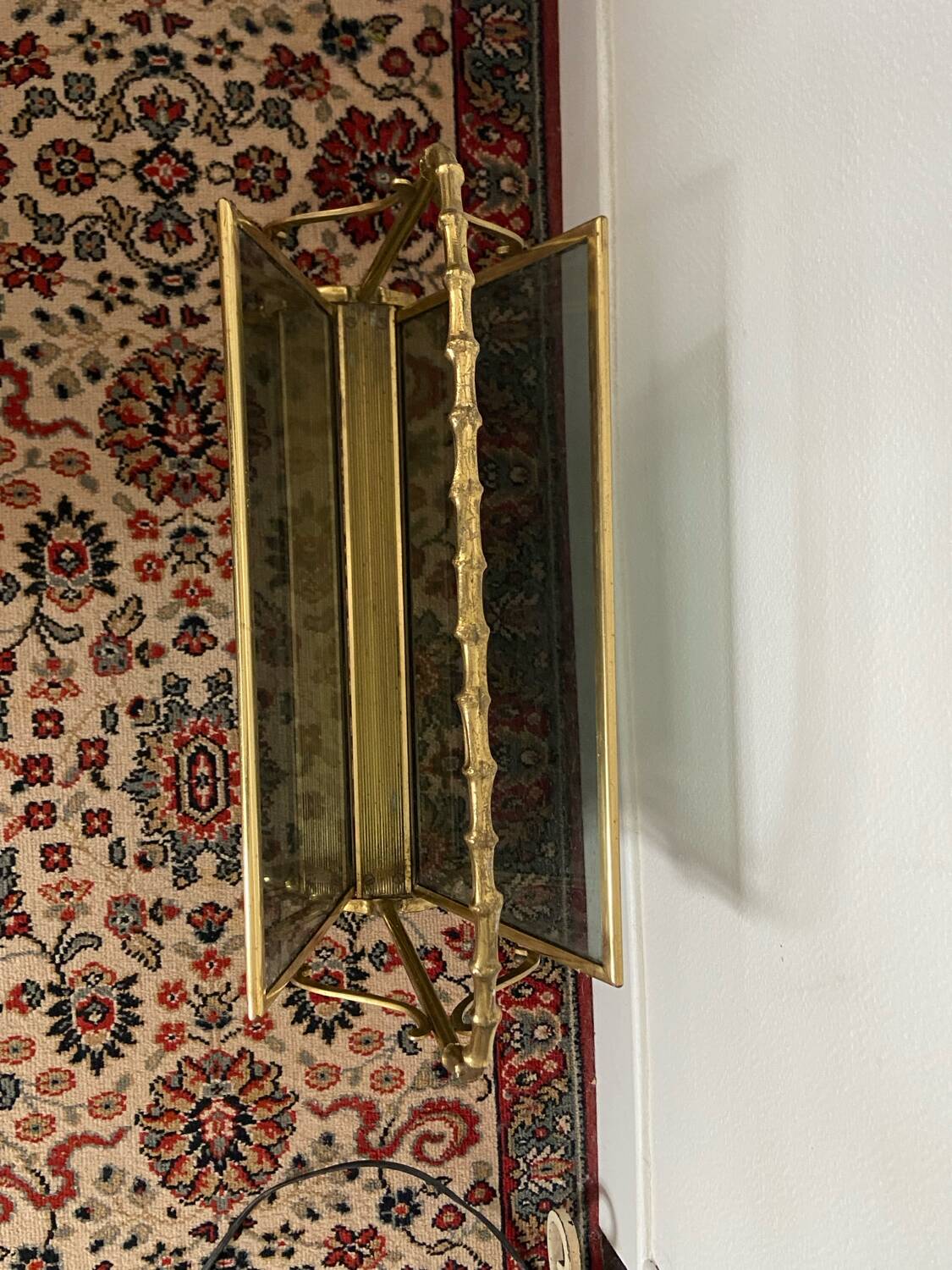 Maison Baguès Style Brass and Faux Bamboo Glass Magazine Rack, 1960s