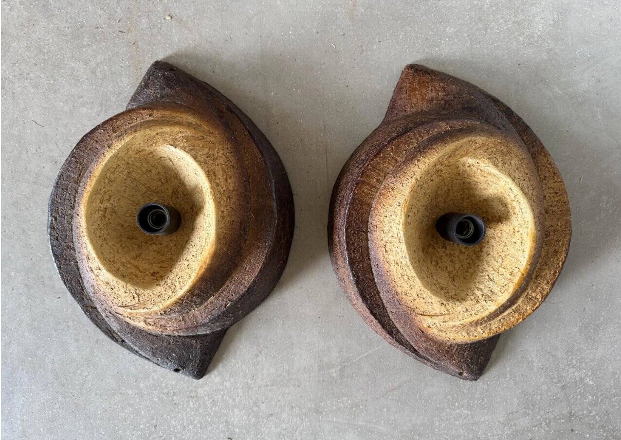 Vintage brutalist stoneware wall sconces, 1960s, set of 2