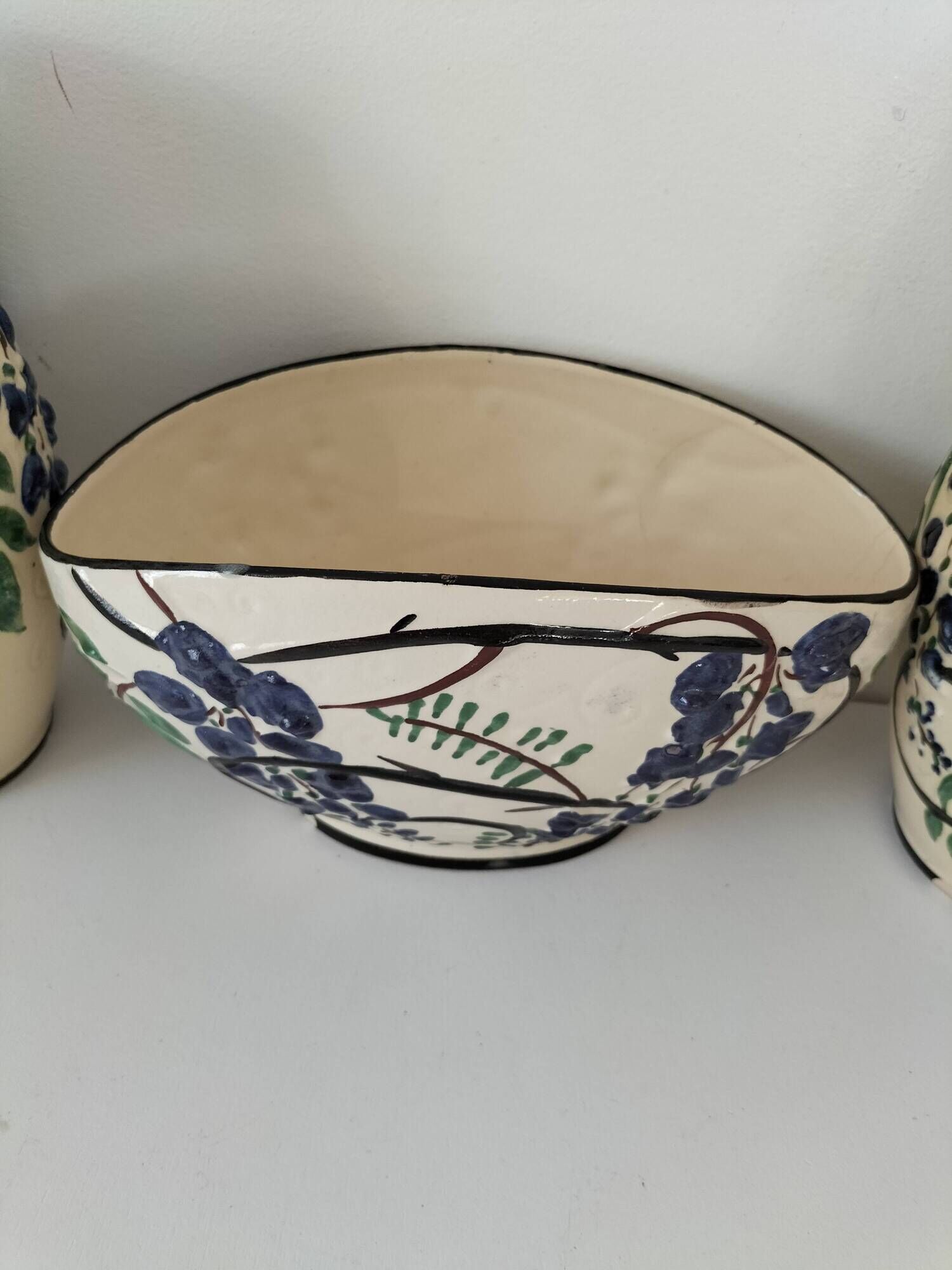 Poët-Laval Trio “Wisteria” – 2 vases no. 721 & boat planter no. 729