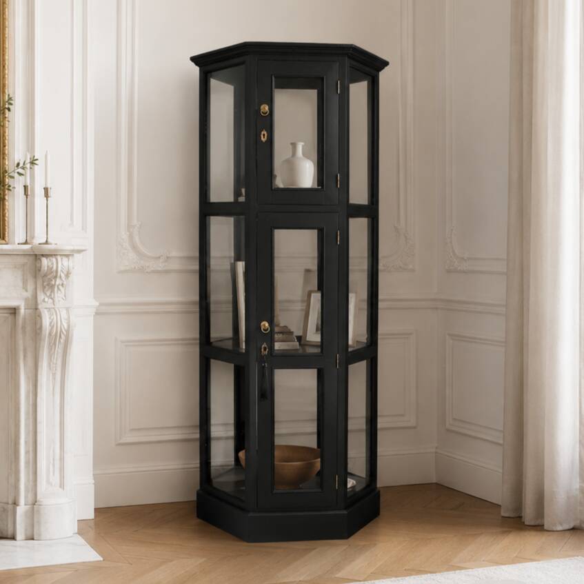 Antique black hexagonal display cabinet – 180 cm