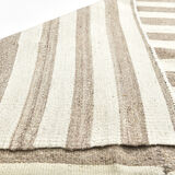 210x300 cm Natural Turkish Kilim, Striped white and brown kilim carpet