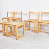 6 vintage oak and wicker dining chairs, 1960s