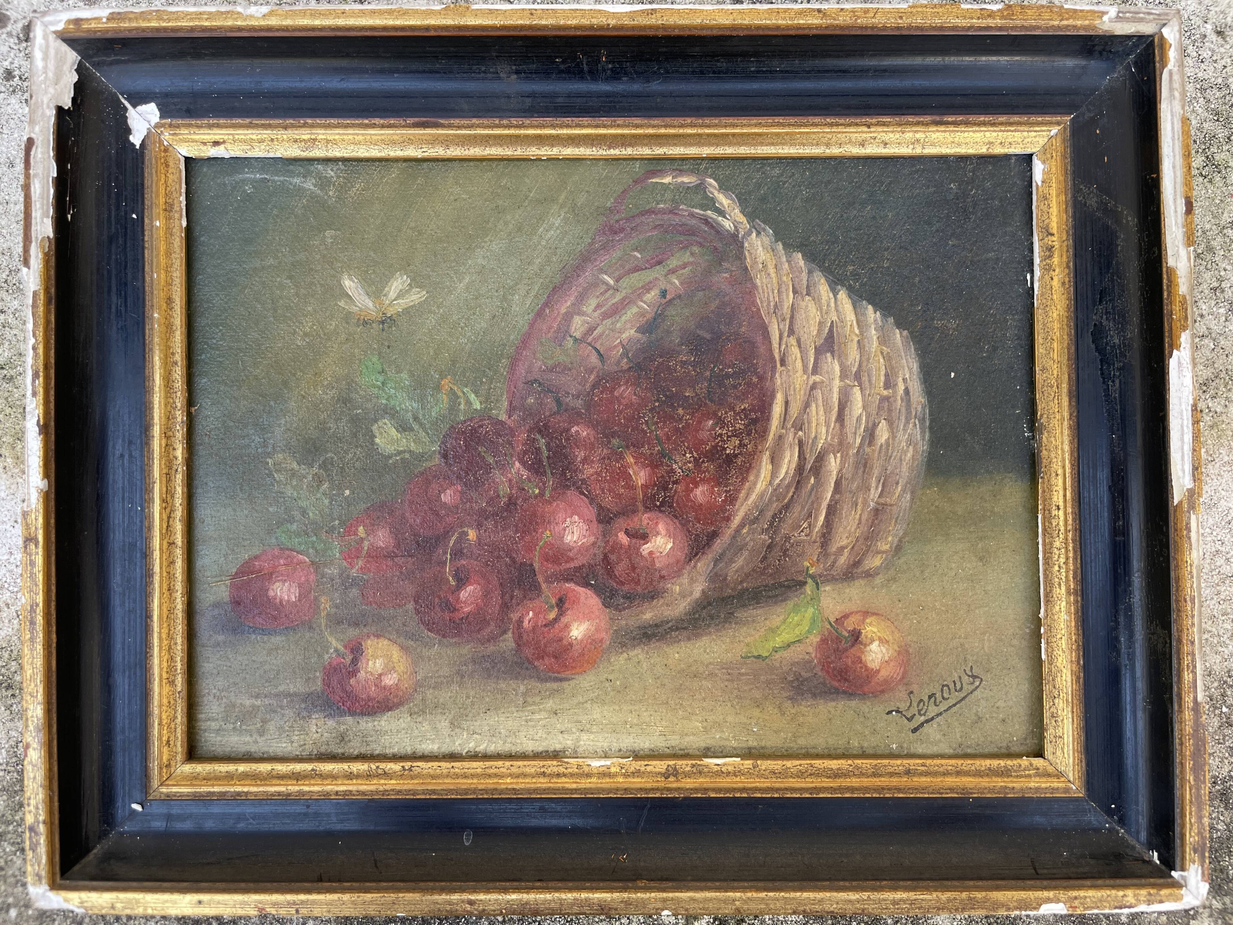 Still life painting with cherries by Leroux