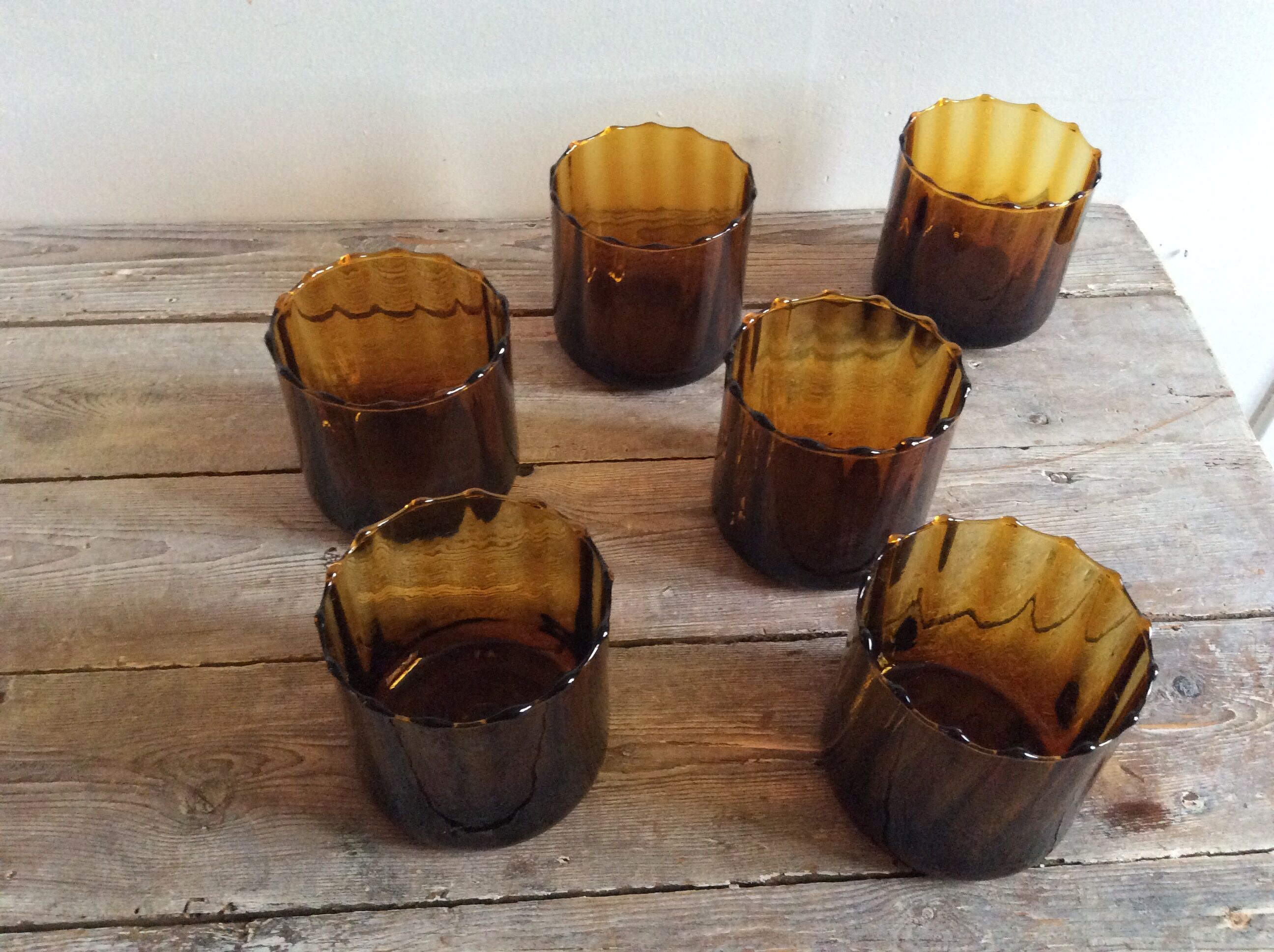 Series of 6 amber glasses