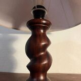 Solid turned wood foot lamp with lampshade