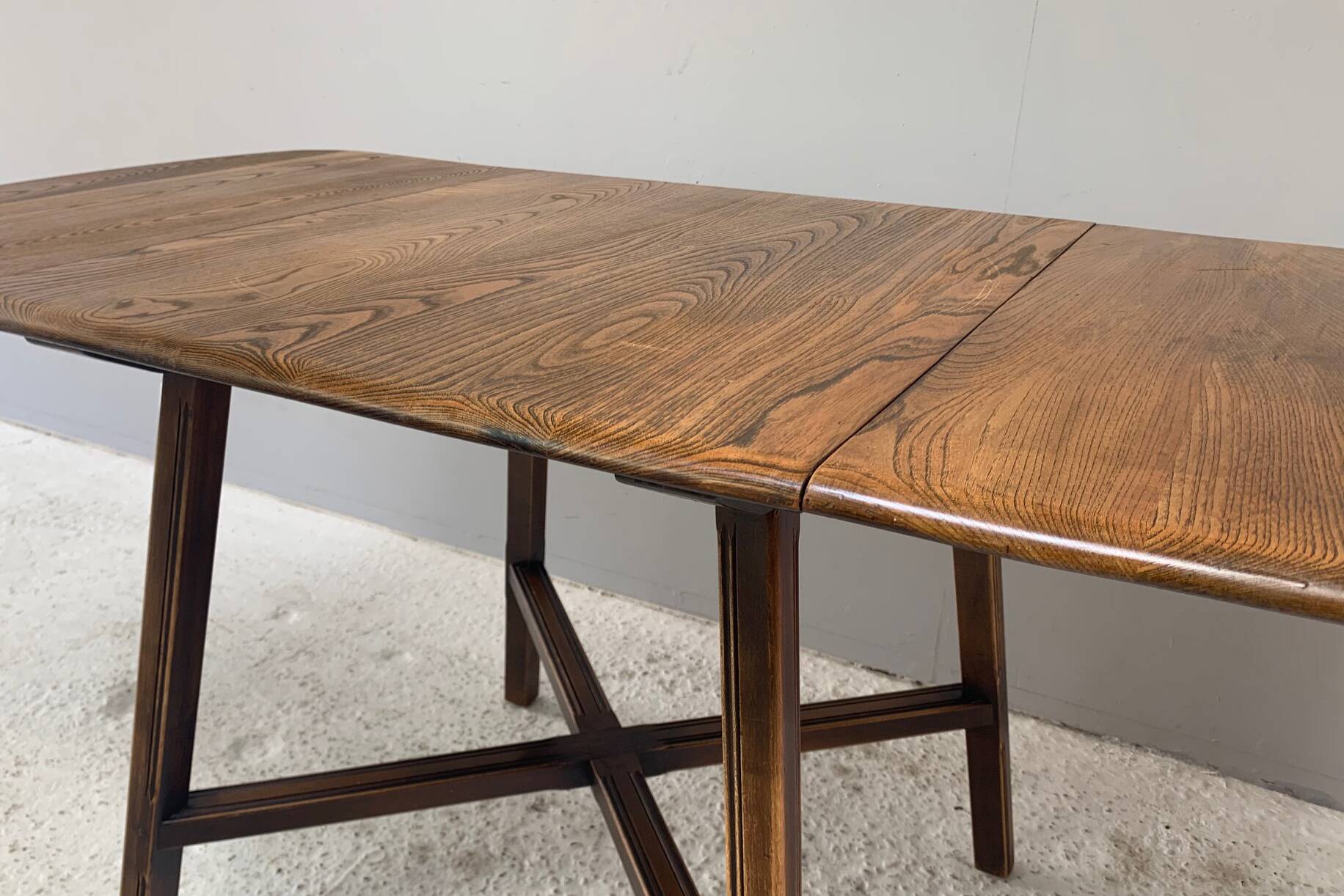 Ercol Old Colonial 377 Drop Leaf Dining Table Solid Elm Blue Label 1950s