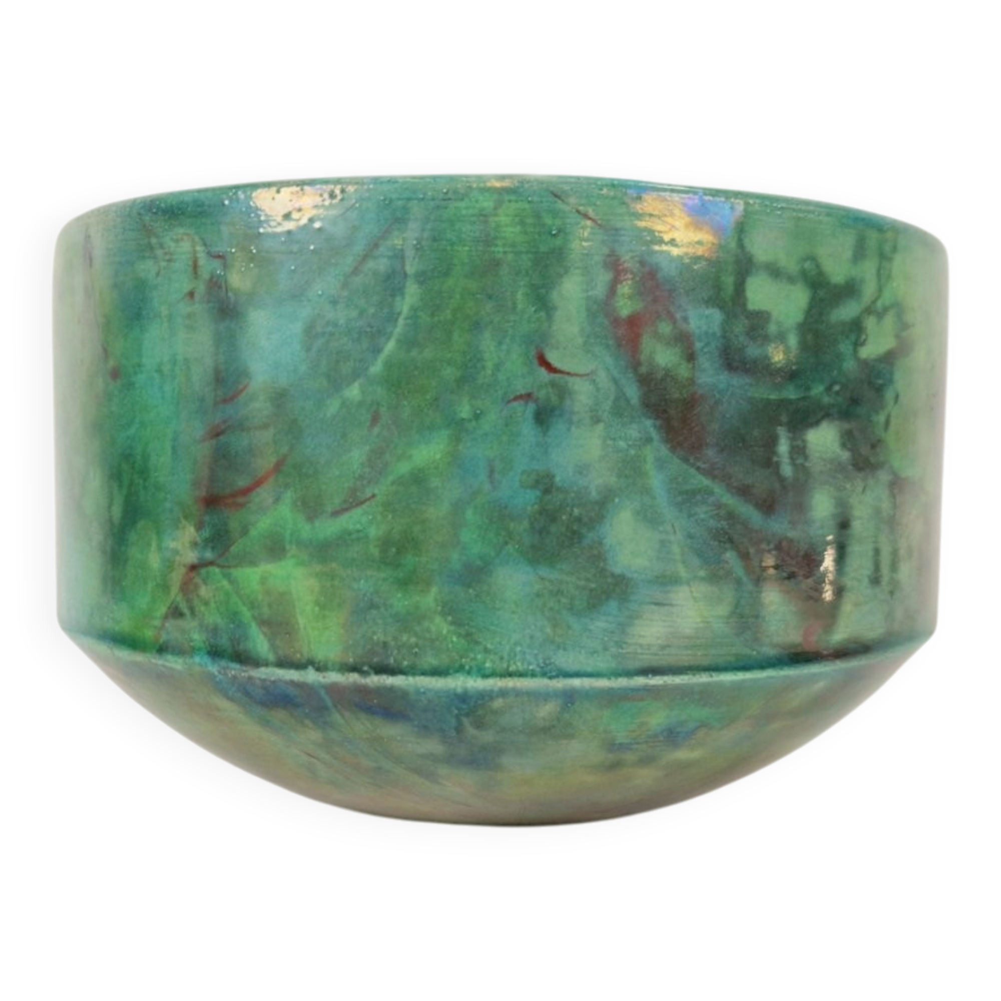Vintage Handmade Green Luster Glaze Ceramic Bowl, 1960