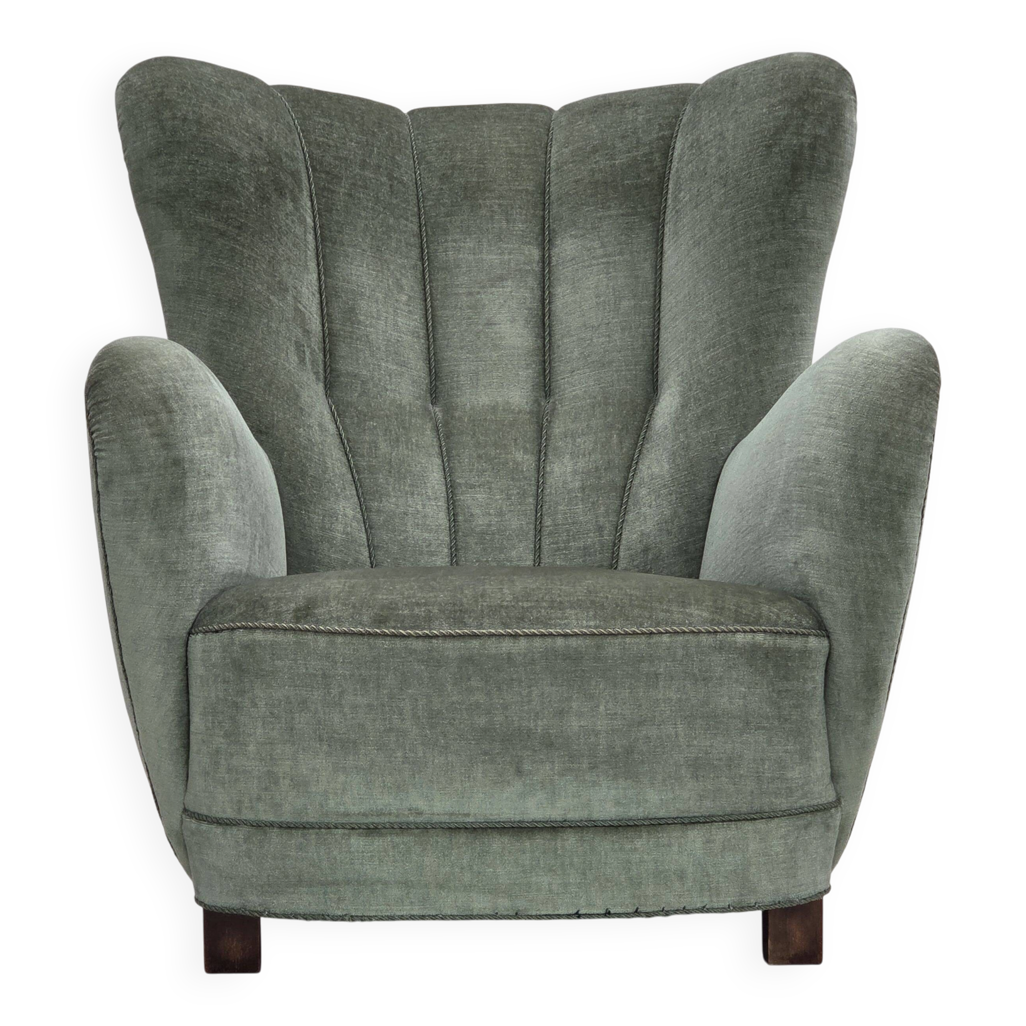 1960s, Danish highback relax chair, furniture velour, ash wood.