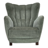1960s, Danish highback relax chair, furniture velour, ash wood.