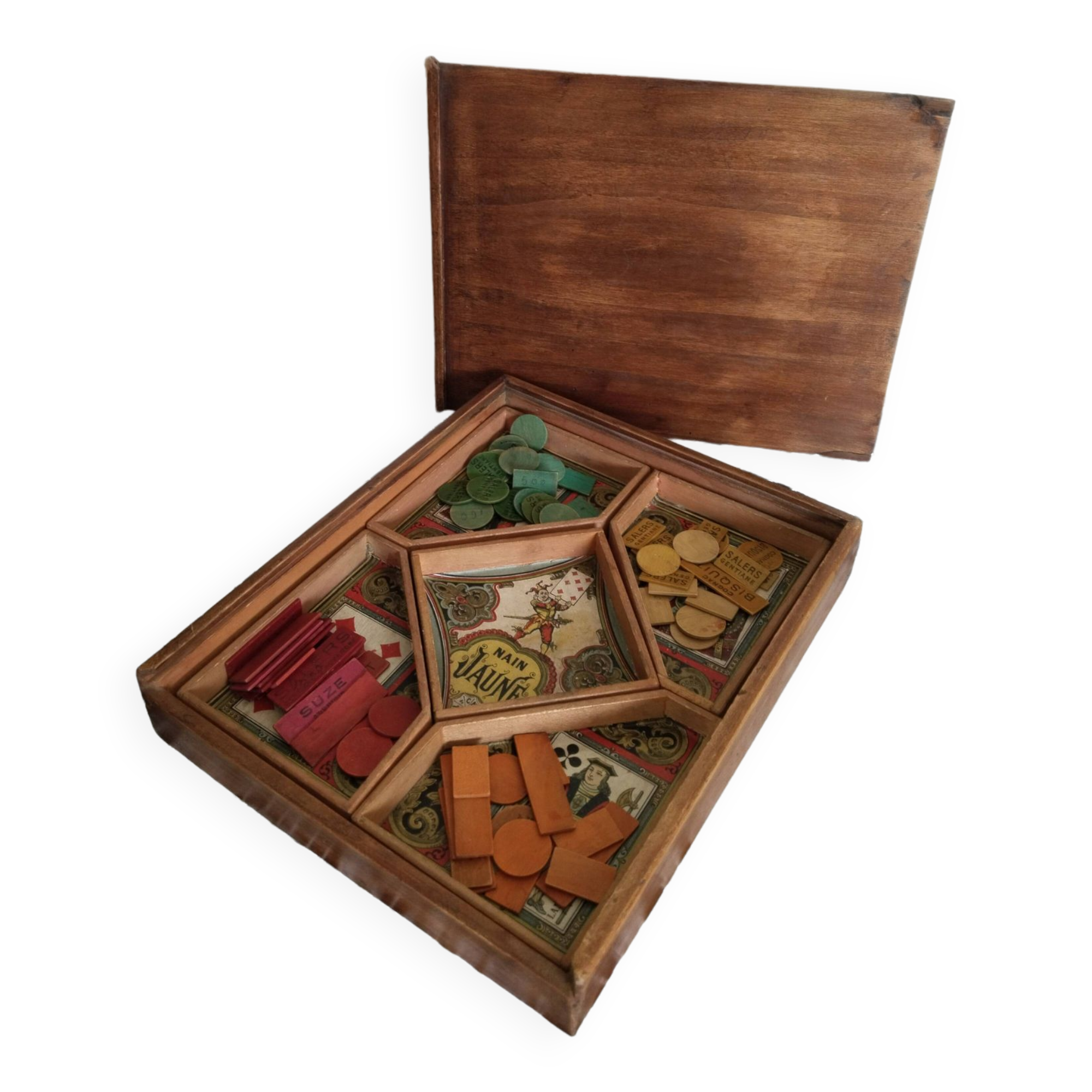 Old Yellow Dwarf game, wooden box, 1940s