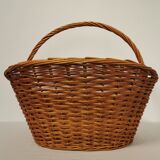 Vintage rattan basket with handle 1960's