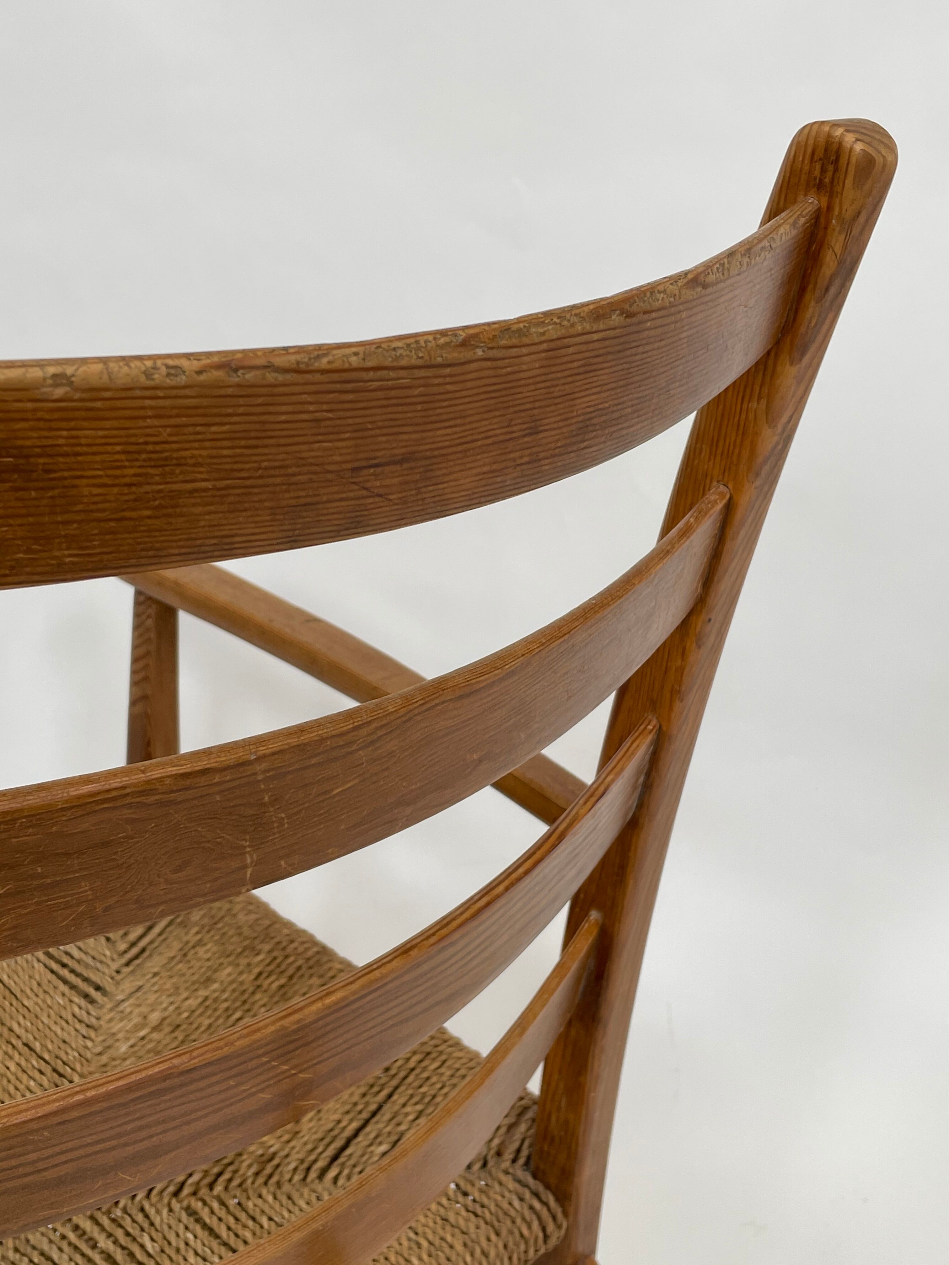 Mid century pine & sisal rocking chair, 1950s