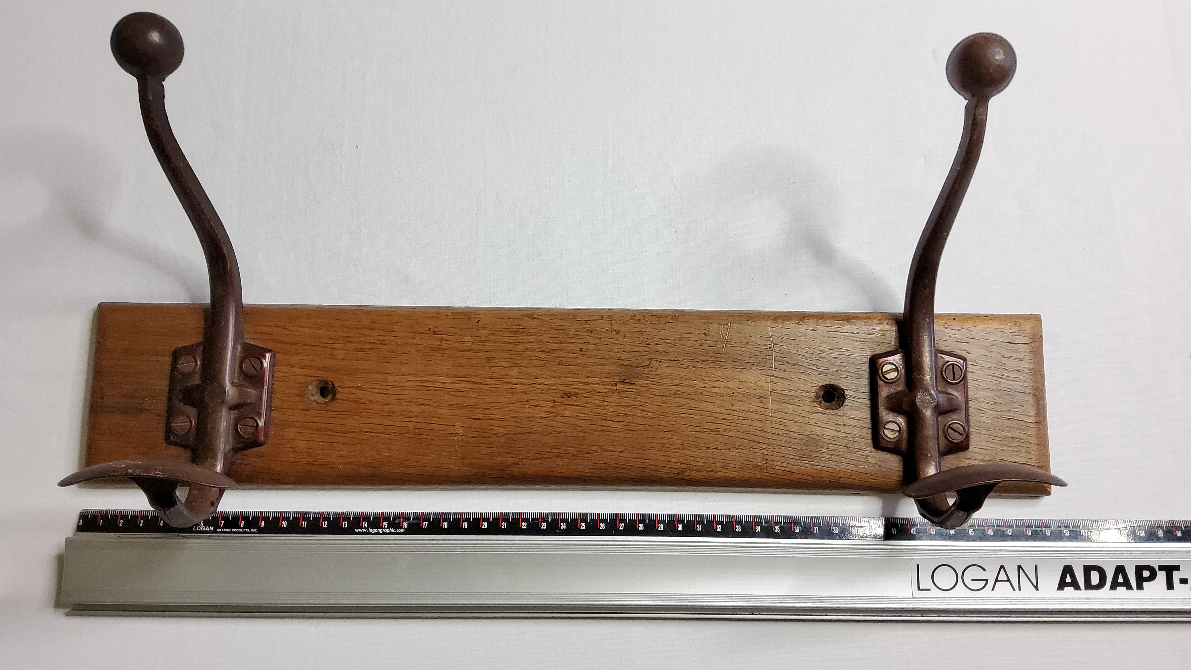 School wall coat rack, antique, 2 hooks, 50 cm