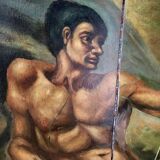 Rare paravent Art déco peint à la main dans le style de Michel-Ange