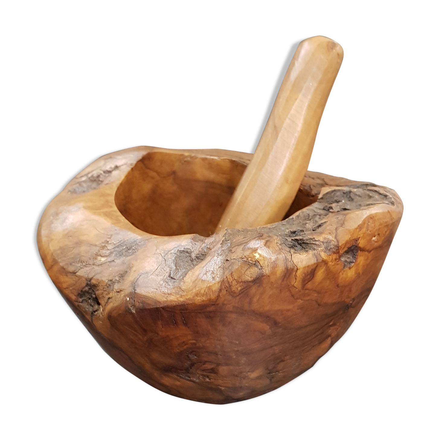 Mortar and wooden pestle