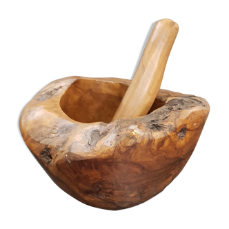 Mortar and wooden pestle