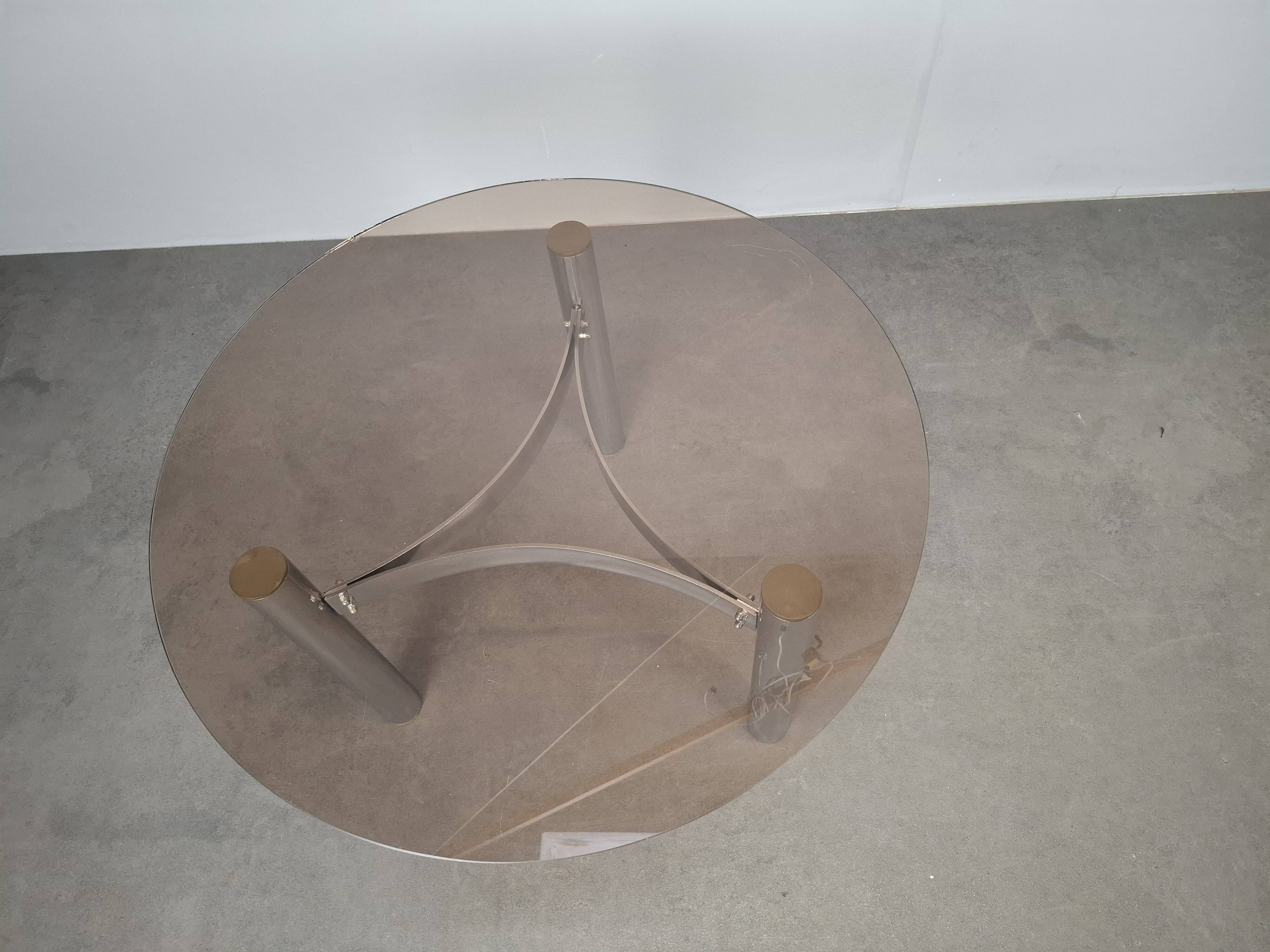 Mid-century Czechoslovak smoked glass coffee table, chrome metal, 1970s