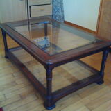 Table basse en bois massif et verre épais