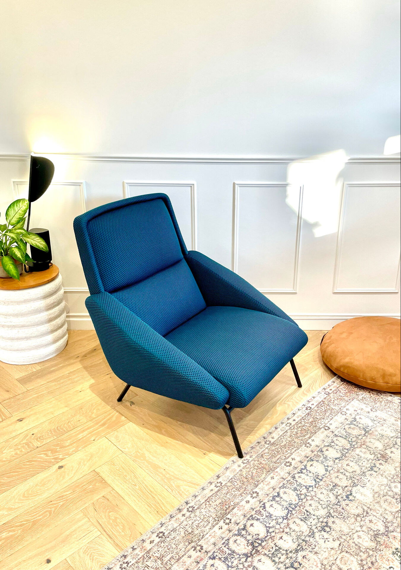 Fauteuil vintage Guermonprez, estampillé - maille 3D Bleu pétrole – De