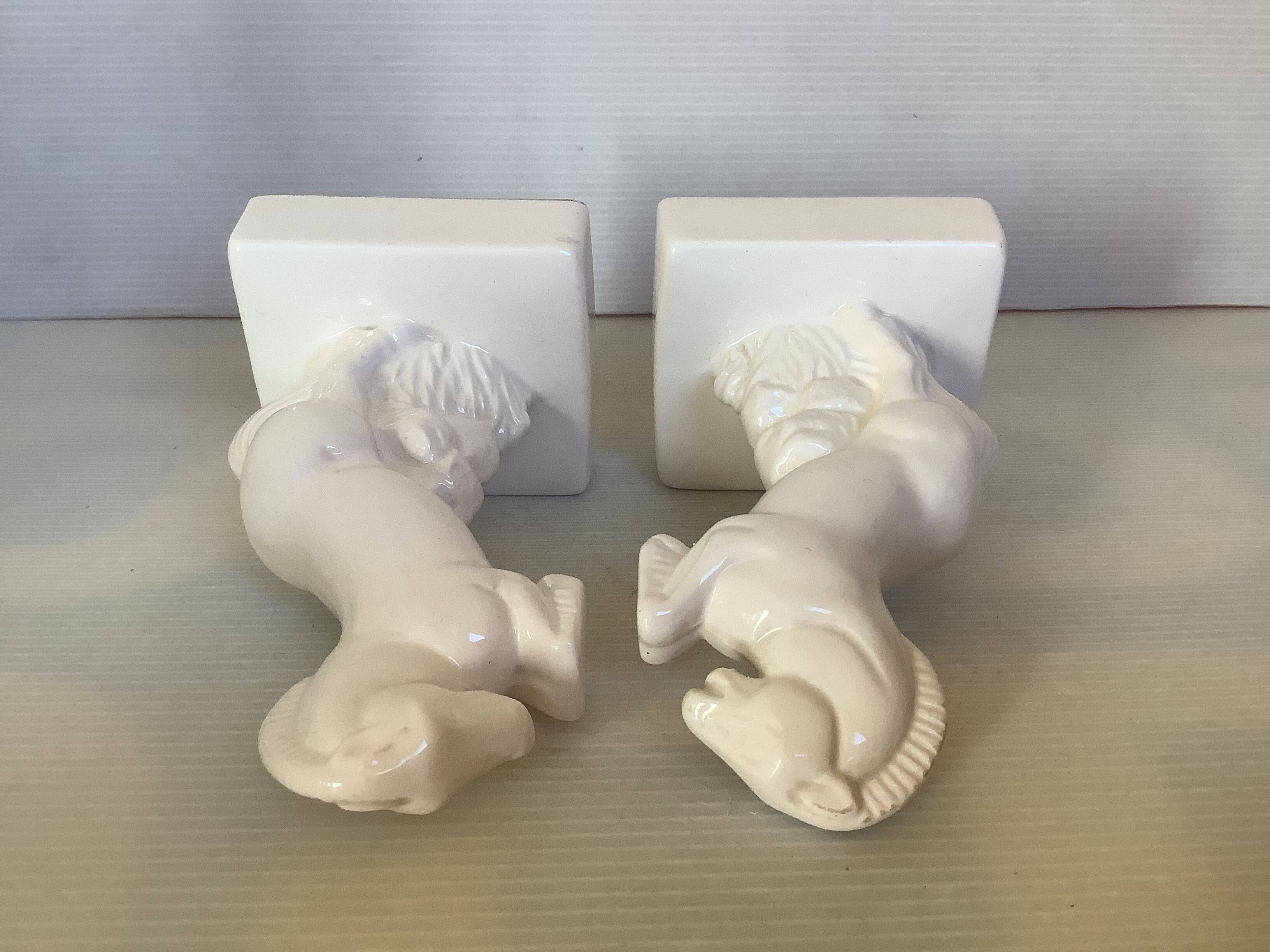 Pair of white horse bookends