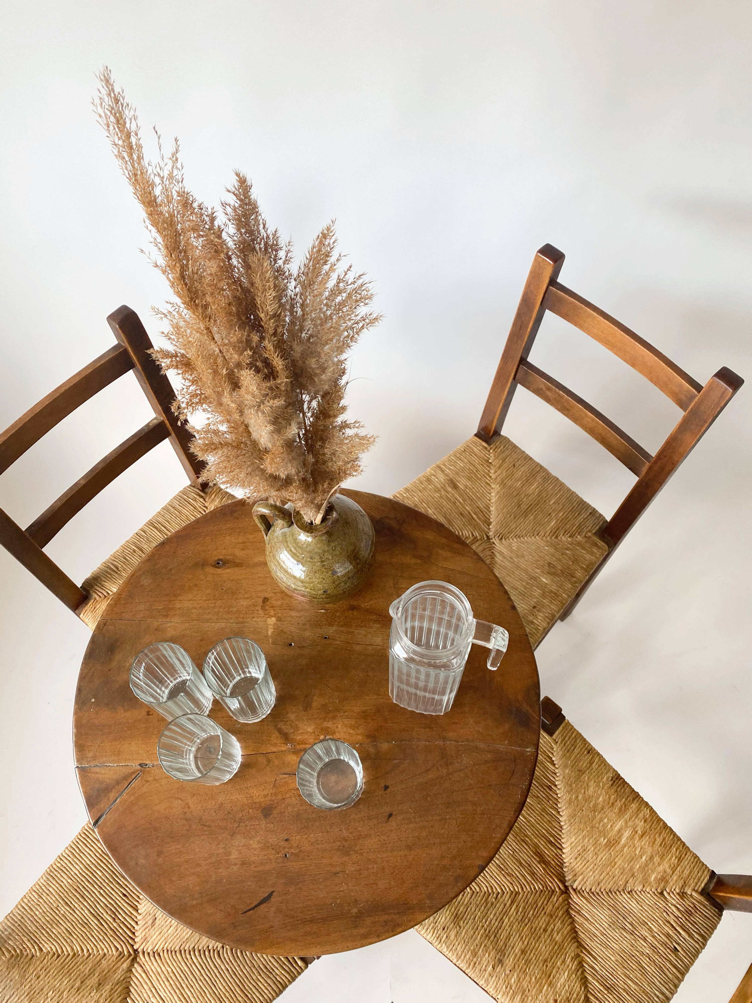 4 wooden and straw country chairs